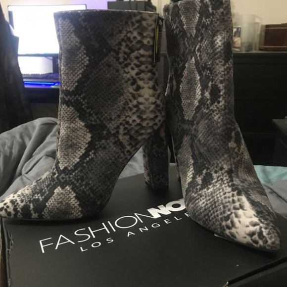 Fashion Nova Shoes - FashionNova Grey Snakeskin Booties Size 8.5